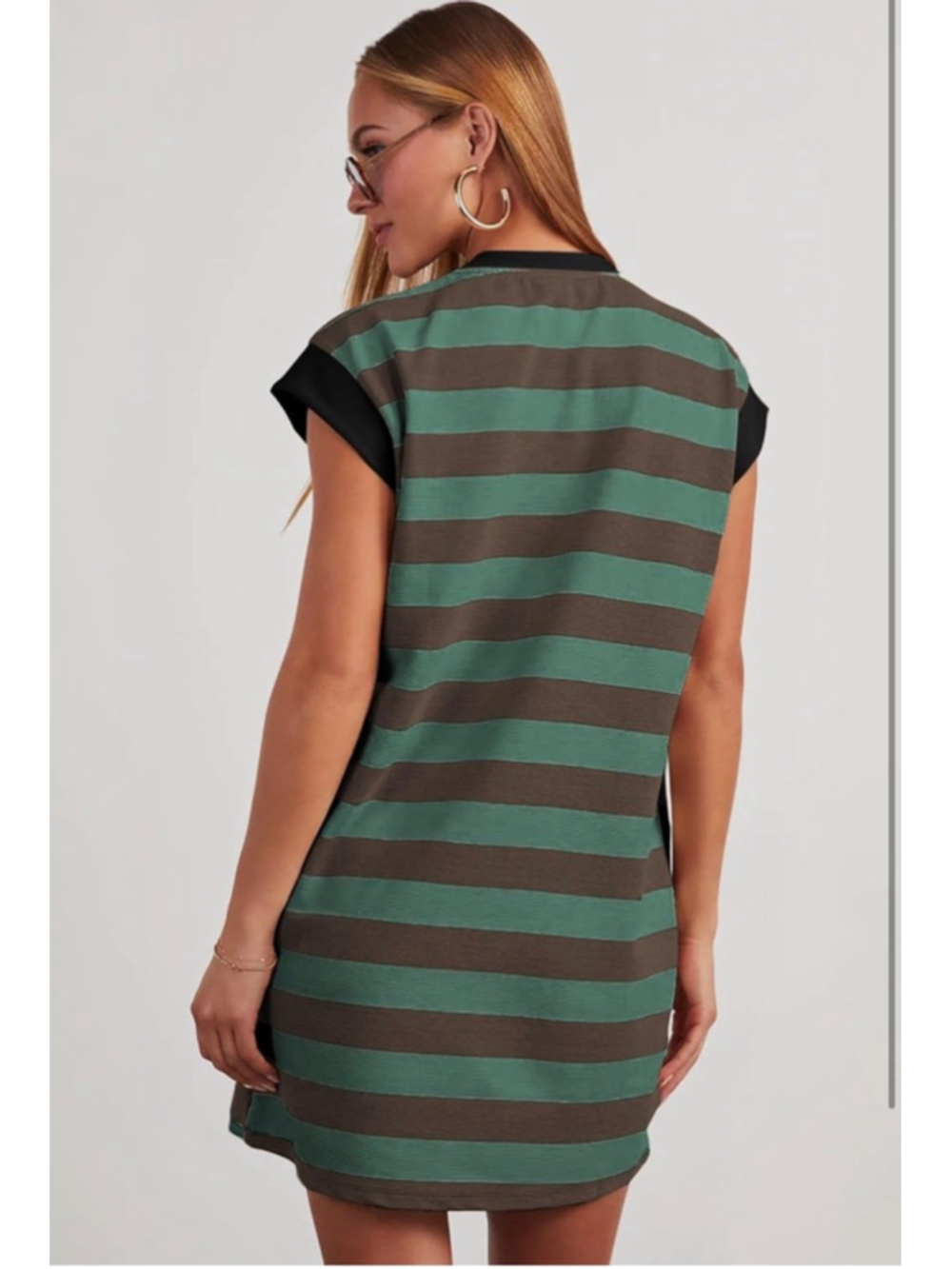 NEW Striped Ribbed Dress Crewneck Cap Sleeve Color Block Pockets S - Picture 2 of 8